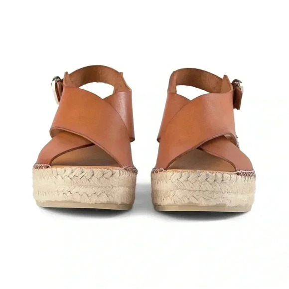 Shoe The Bear Orchid Tan Leather Wedge Espadrille Heeled Sandals Size 8.5 - Picture 2 of 14